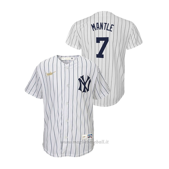 Maglia Baseball Bambino New York Yankees Mickey Mantle Cooperstown Collection Primera Bianco